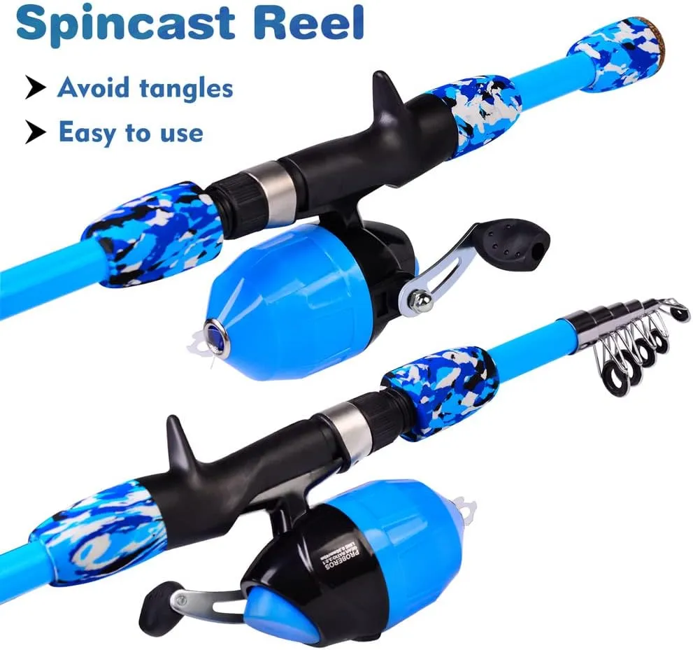 Kids Fishing Pole and Spincast Reel Combo Kit Portable Telescopic Fishing Rod Combo Full Kits for Boys, Girls, and Adults