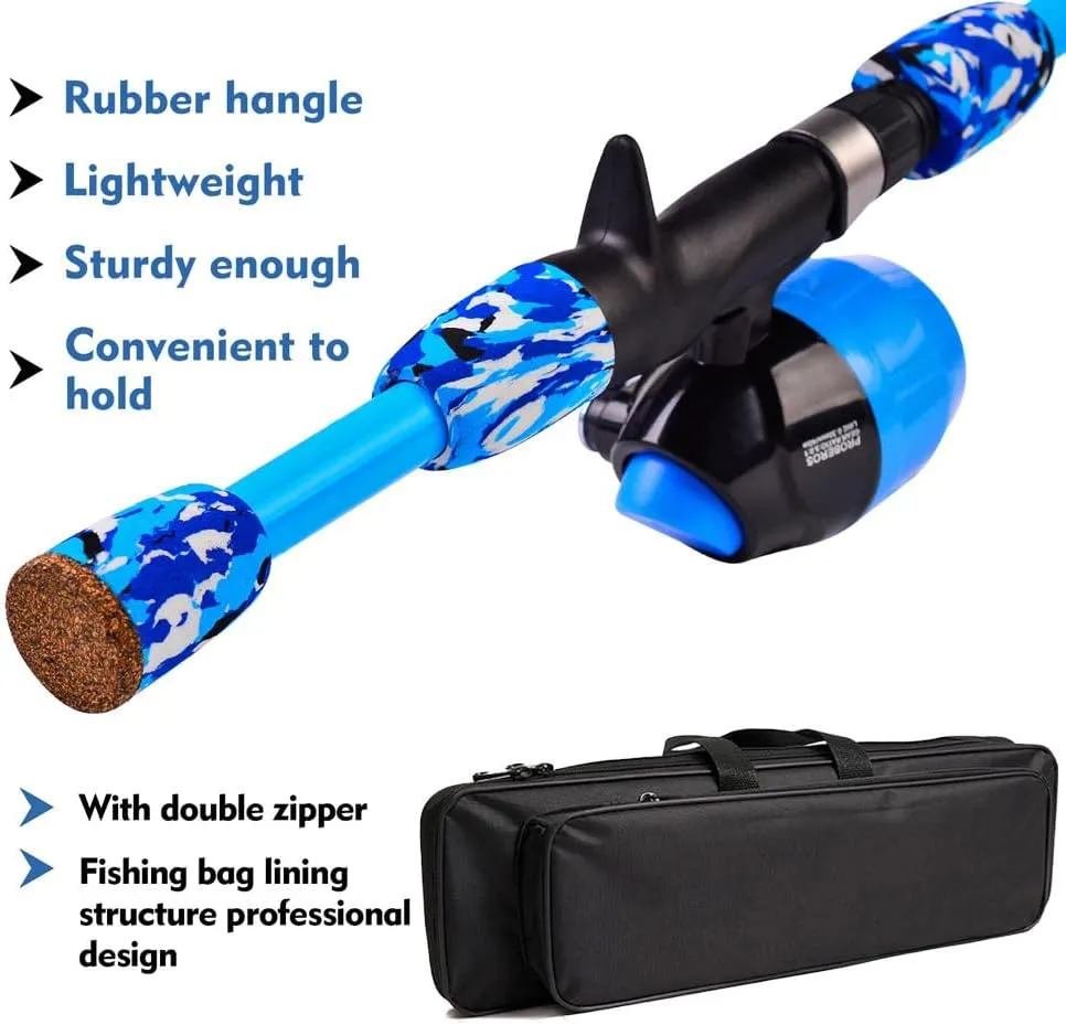 Kids Fishing Pole and Spincast Reel Combo Kit Portable Telescopic Fishing Rod Combo Full Kits for Boys, Girls, and Adults