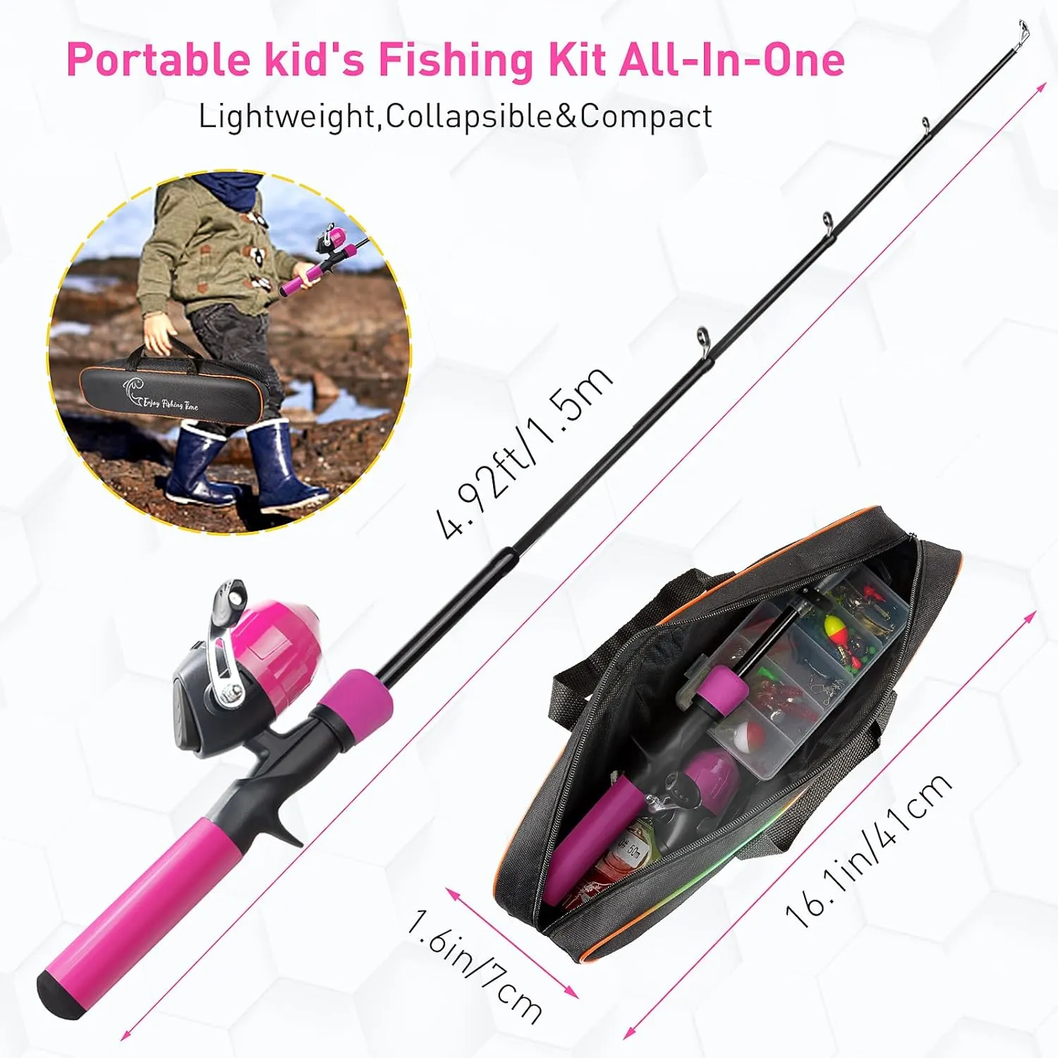 Kids Fishing Pole Kit, 59'' Telescopic Rod and Reel Beginner Combo with Spincast Reel,Tackle Box, Carrier Bag,Fishing Gear for Boys,Girls, Toddler,Youth