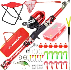 Kids Fishing Pole - Rod Reel Combo Tackle Box Starter Set - First Year Small Dock Gear Kit for Boys Girls Toddler Youth Age Beginner Little Children Junior Anglers