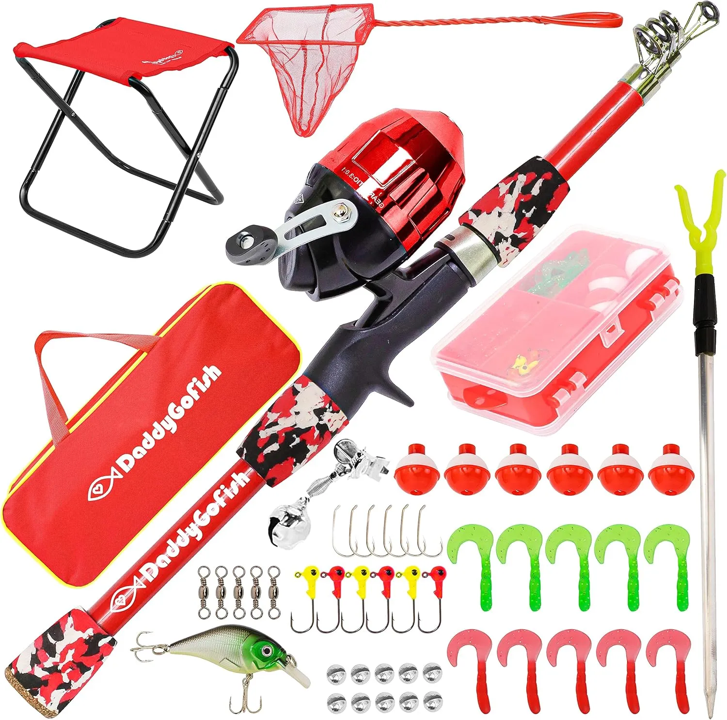 Kids Fishing Pole - Rod Reel Combo Tackle Box Starter Set - First Year Small Dock Gear Kit for Boys Girls Toddler Youth Age Beginner Little Children Junior Anglers
