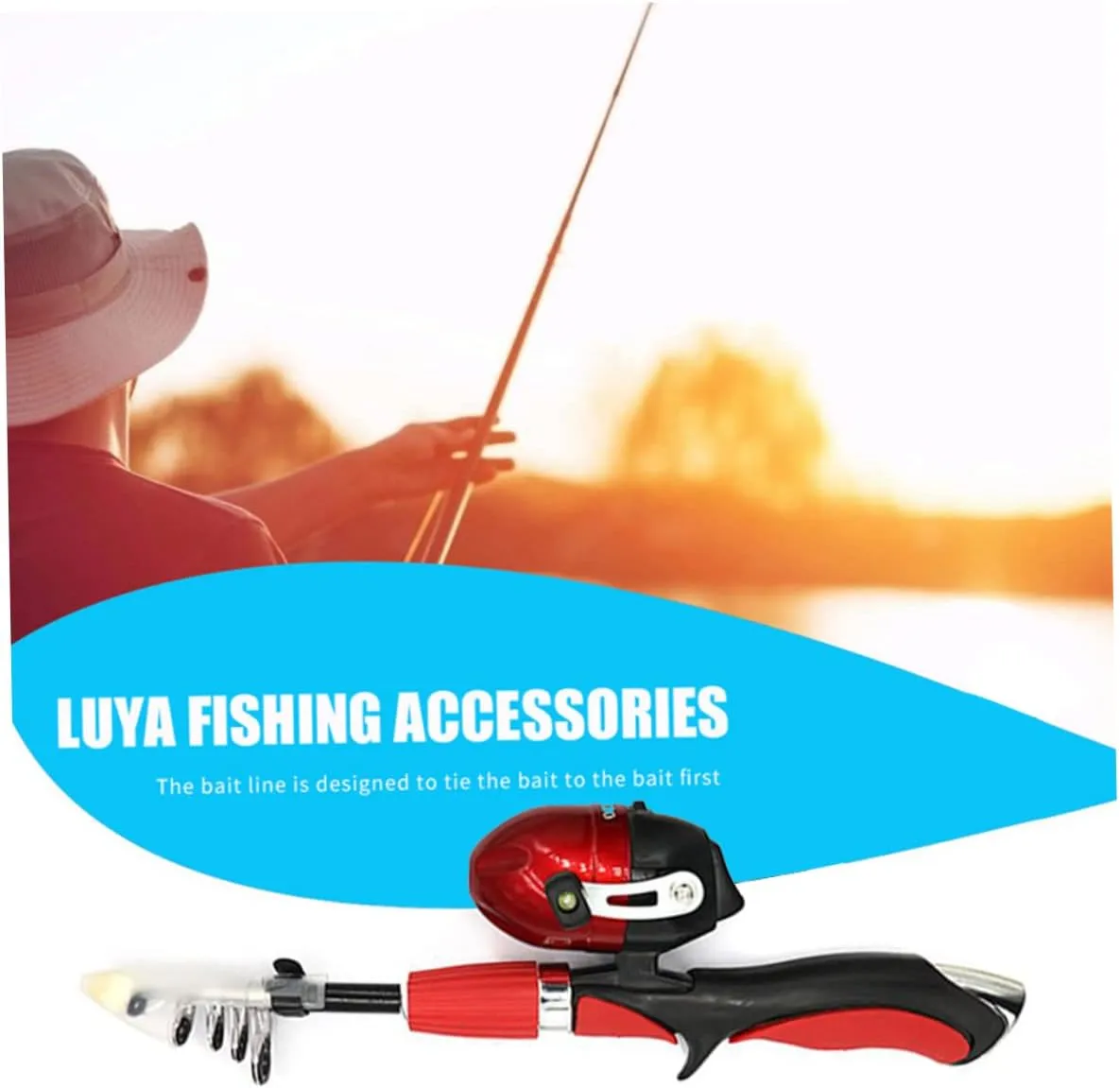 Kids Fishing Rod,50Pcs Collapsible Fishing Rod Kit,Kids Telescopic Fishing Pole with Bait Spinning Reel Hooks for Children Beginners