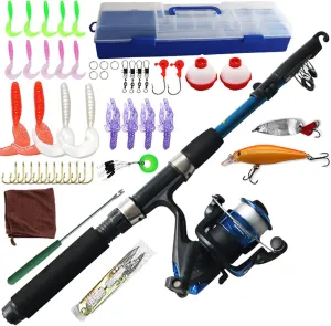 Kids Fishing Set, 59 Inch Portable Telescopic Fishing Rod with Spinning Reel & Tackle Box, Perfect for Boys, Girls, Beginner, Youth Telescopic Rod and Reel Combo Kids Pole