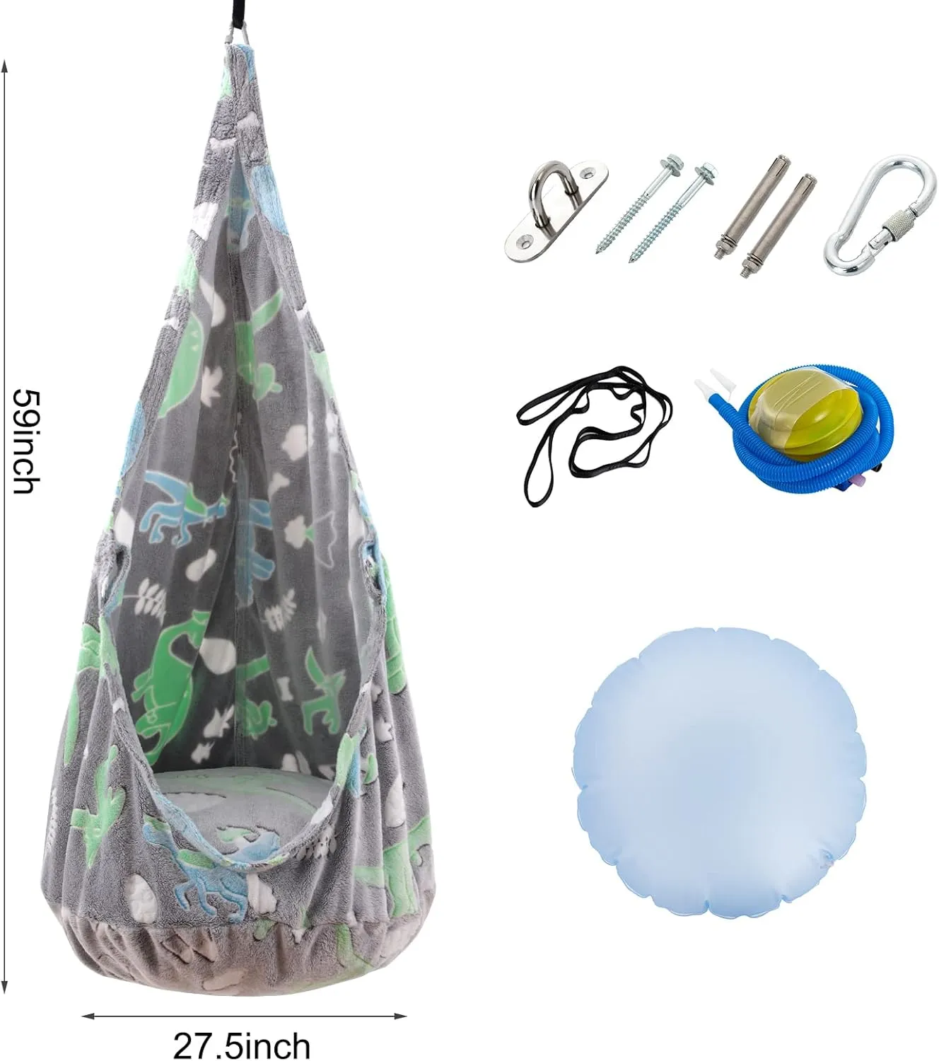 Kids Pod Swing Seat, Sensory Swing Chair with PVC Inflatable Cushion, Hanging Hammock Chair for Indoor and Outdoor Use