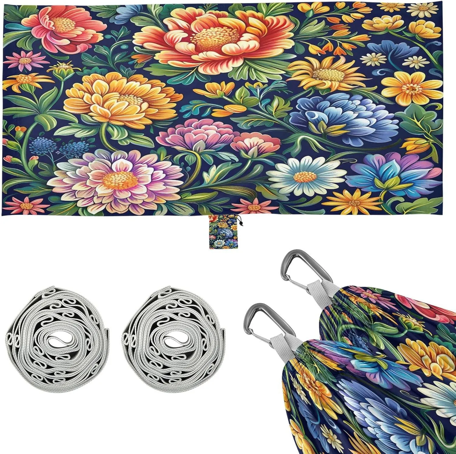Kigai Colorful Flowers Camping Hammock Durable & Portable Travel Hammock Holds 330lbs with Tree Strapsm, Pocket, Camping Accessories
