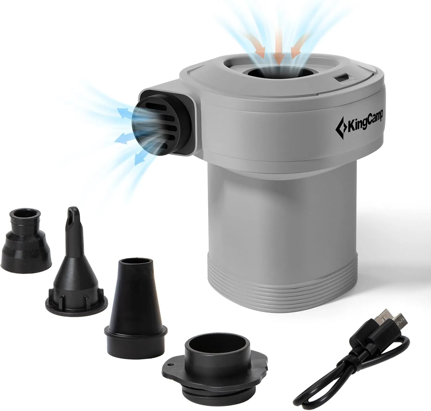 KingCamp Air Pump for Inflatables, Portable Quick-Fill Inflator/Deflator Air Mattress Pump Electric Air Pump with 4 Nozzles for Outdoor Camping Mat & Sleeping Pad