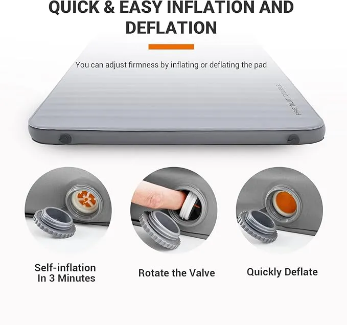 KingCamp Double Self Inflating Sleeping Pad with R Value 9.5, Camping Foam Air Mattress, Portable 3 Inch Large Thick for 2 Person, 79.1'' x 50.3'' x 3.0, Grey