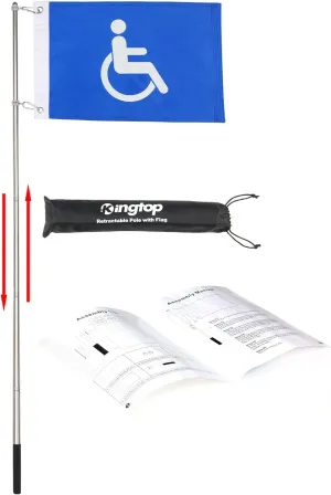 KINGTOP Telescopic Flagpole with Golf Cart Flag - 12x18 Flags for Golf Carts, Boats, Biking | Includes Storage Bag, Durable 48" Stainless Steel Pole and Flag, Meets Safety Laws