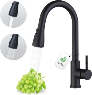 Kitchen Faucet with Pull Down Sprayer, Matte Black High Arc Single Handle Faucet for Kitchen Sink, Stainless Steel, 3 Mode, Grifos para Fregaderos de Cocina