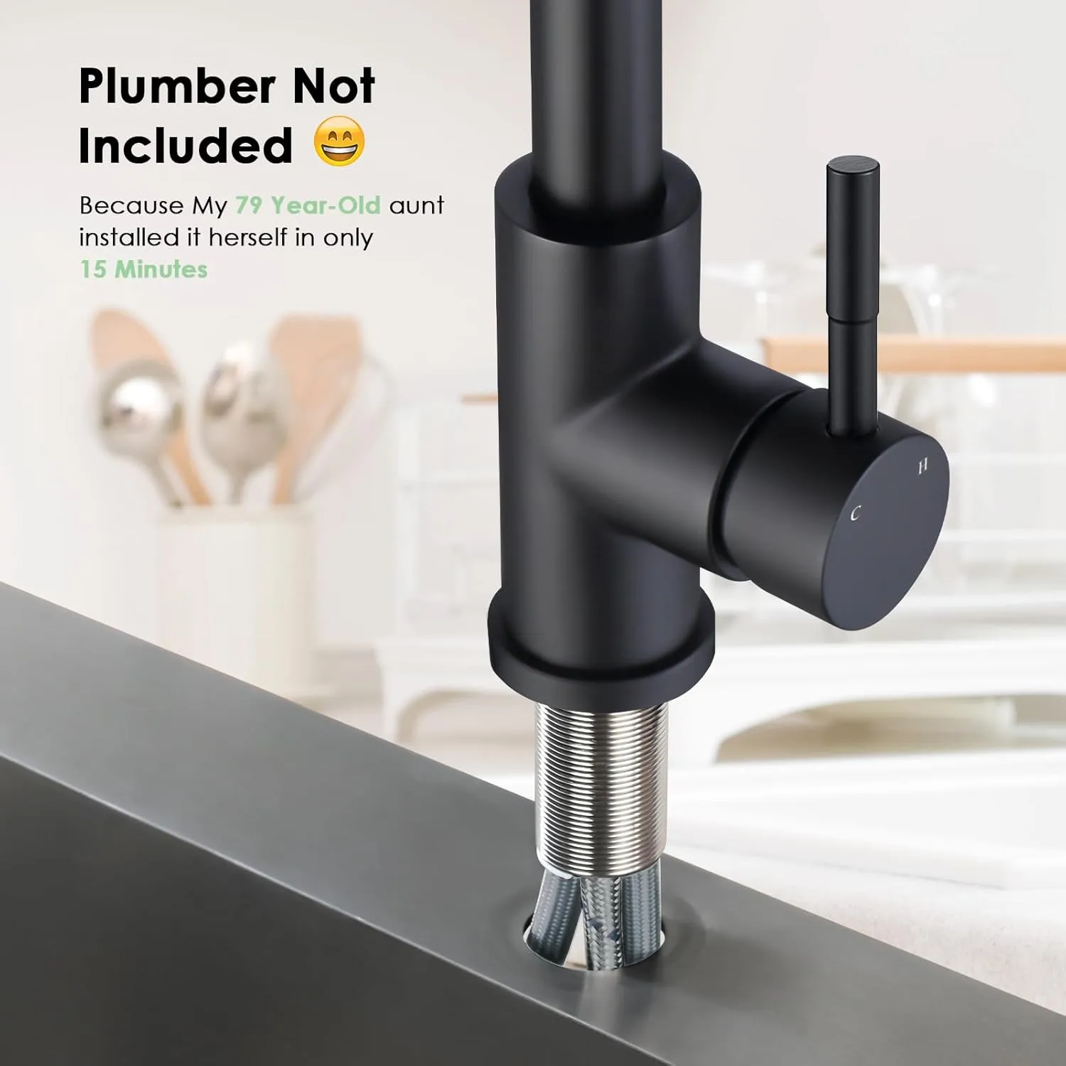 Kitchen Faucet with Pull Down Sprayer, Matte Black High Arc Single Handle Faucet for Kitchen Sink, Stainless Steel, 3 Mode, Grifos para Fregaderos de Cocina
