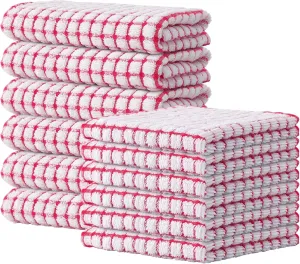 Kitinjoy Cotton 12 Pack Kitchen Towels and Dishcloths Sets, 16 x 25 Inch & 12 X 12 Inch Dish Towels Bulk, Super Soft and Absorbent Hand Towels for Kitchen Drying, Red