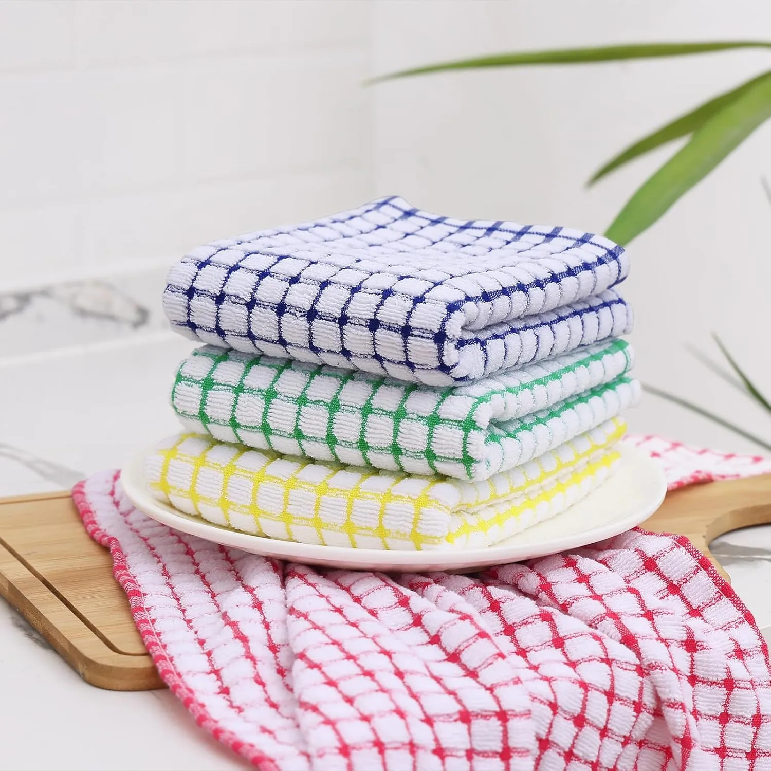 Kitinjoy Cotton 12 Pack Kitchen Towels and Dishcloths Sets, 16 x 25 Inch & 12 X 12 Inch Dish Towels Bulk, Super Soft and Absorbent Hand Towels for Kitchen Drying, Red