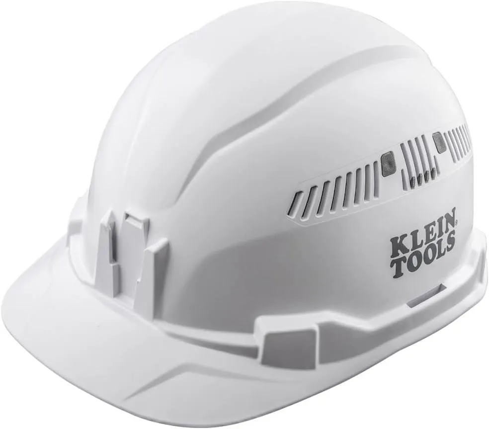 Klein Tools 60105 Hard Hat, Vented Cap Style, Padded Self-Wicking Odor-Resistant Sweatband, White