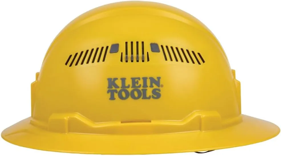 Klein Tools 60262 Hard Hat, Vented, Full Brim Style, Padded Self-Wicking Odor-Resistant Sweatband, Yellow