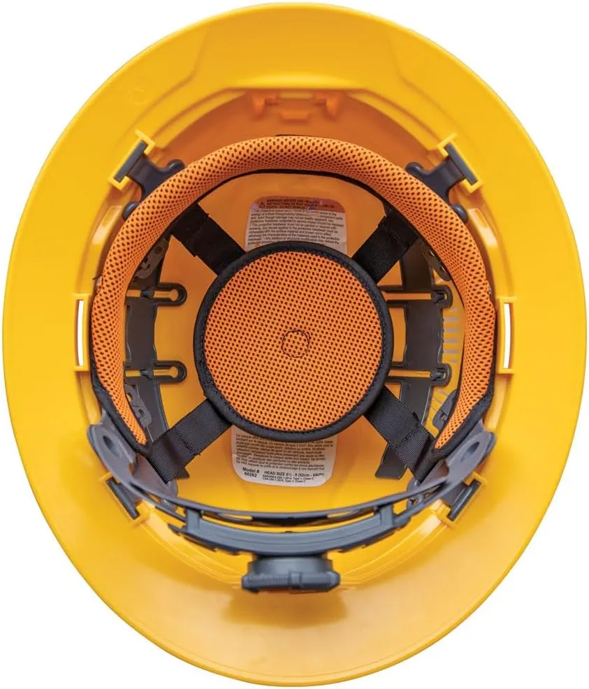 Klein Tools 60262 Hard Hat, Vented, Full Brim Style, Padded Self-Wicking Odor-Resistant Sweatband, Yellow