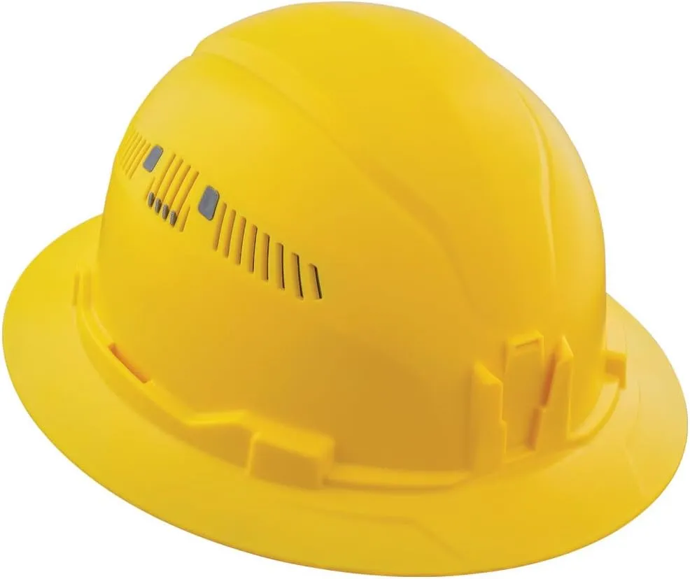 Klein Tools 60262 Hard Hat, Vented, Full Brim Style, Padded Self-Wicking Odor-Resistant Sweatband, Yellow