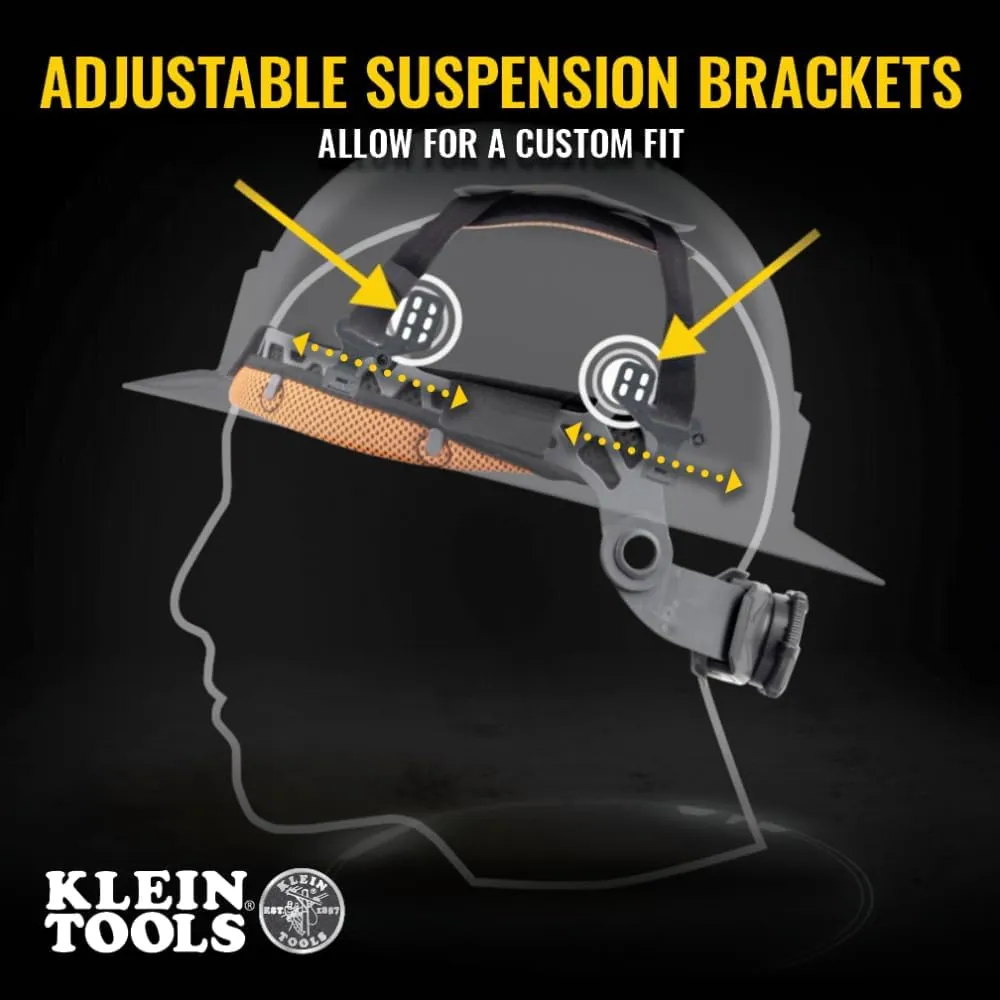 Klein Tools 60262 Hard Hat, Vented, Full Brim Style, Padded Self-Wicking Odor-Resistant Sweatband, Yellow