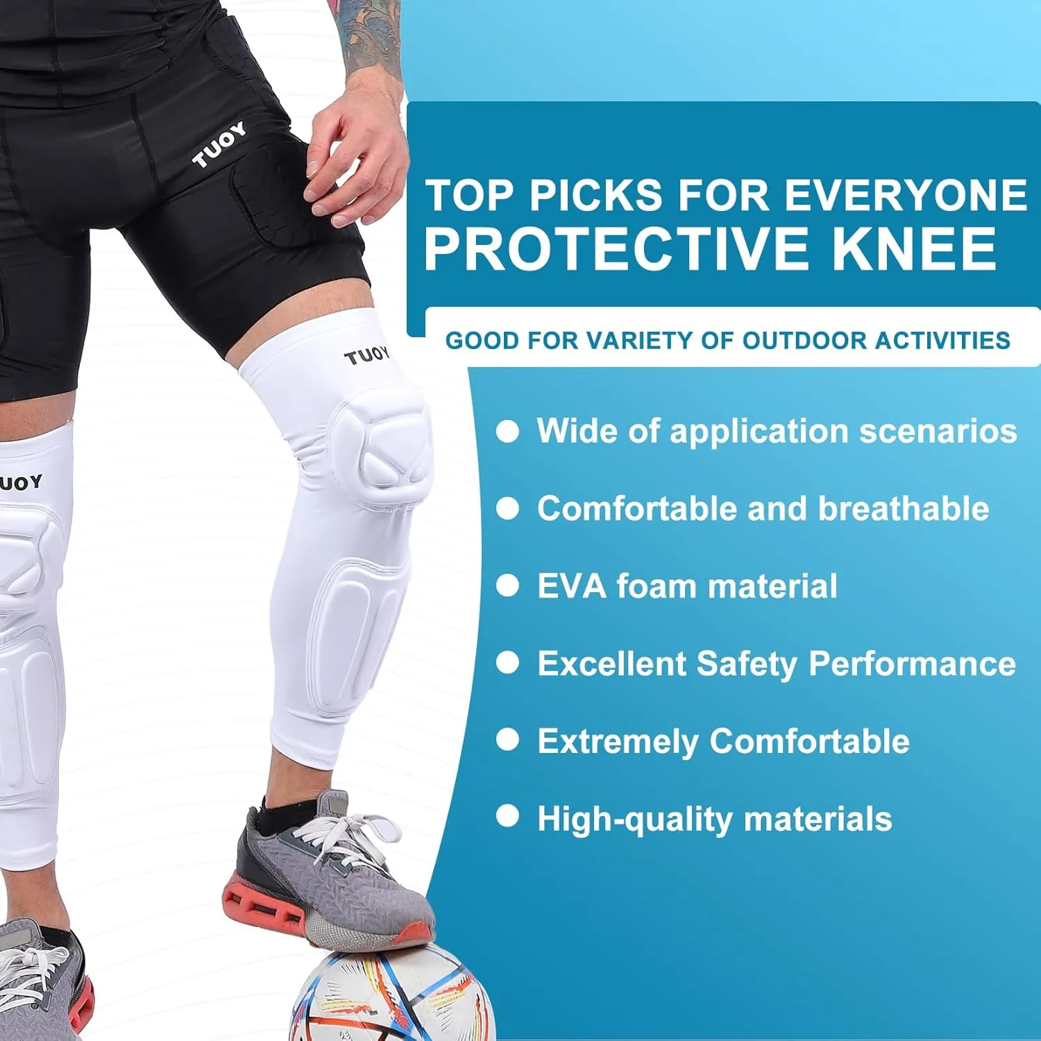 Knee Pad Protective Calf Shin Guards For Adult Youth Leg Compression Sleeve Pad For Football Basketball Volleyball Soccer Protective Gear Calf Support Cuff With Anti-Slip Strip ((White 1 Pair))