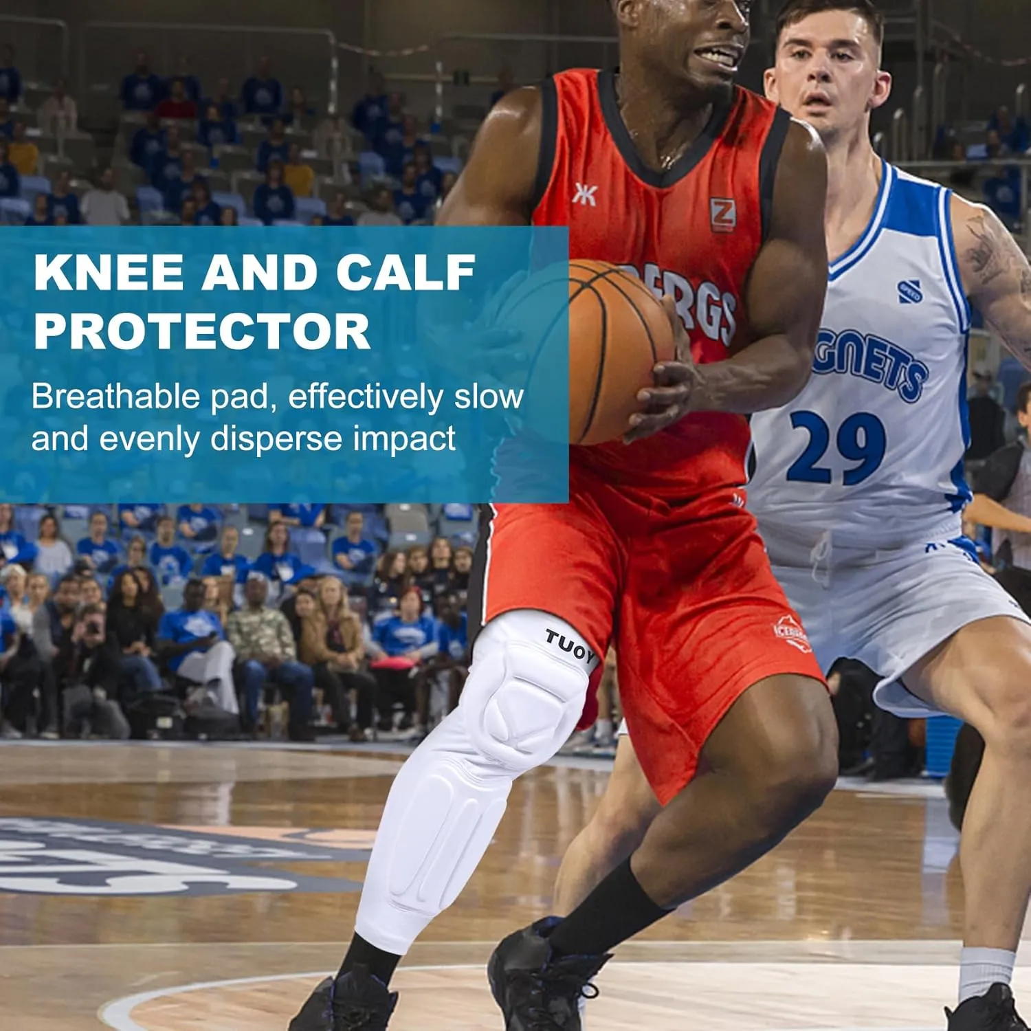 Knee Pad Protective Calf Shin Guards For Adult Youth Leg Compression Sleeve Pad For Football Basketball Volleyball Soccer Protective Gear Calf Support Cuff With Anti-Slip Strip ((White 1 Pair))