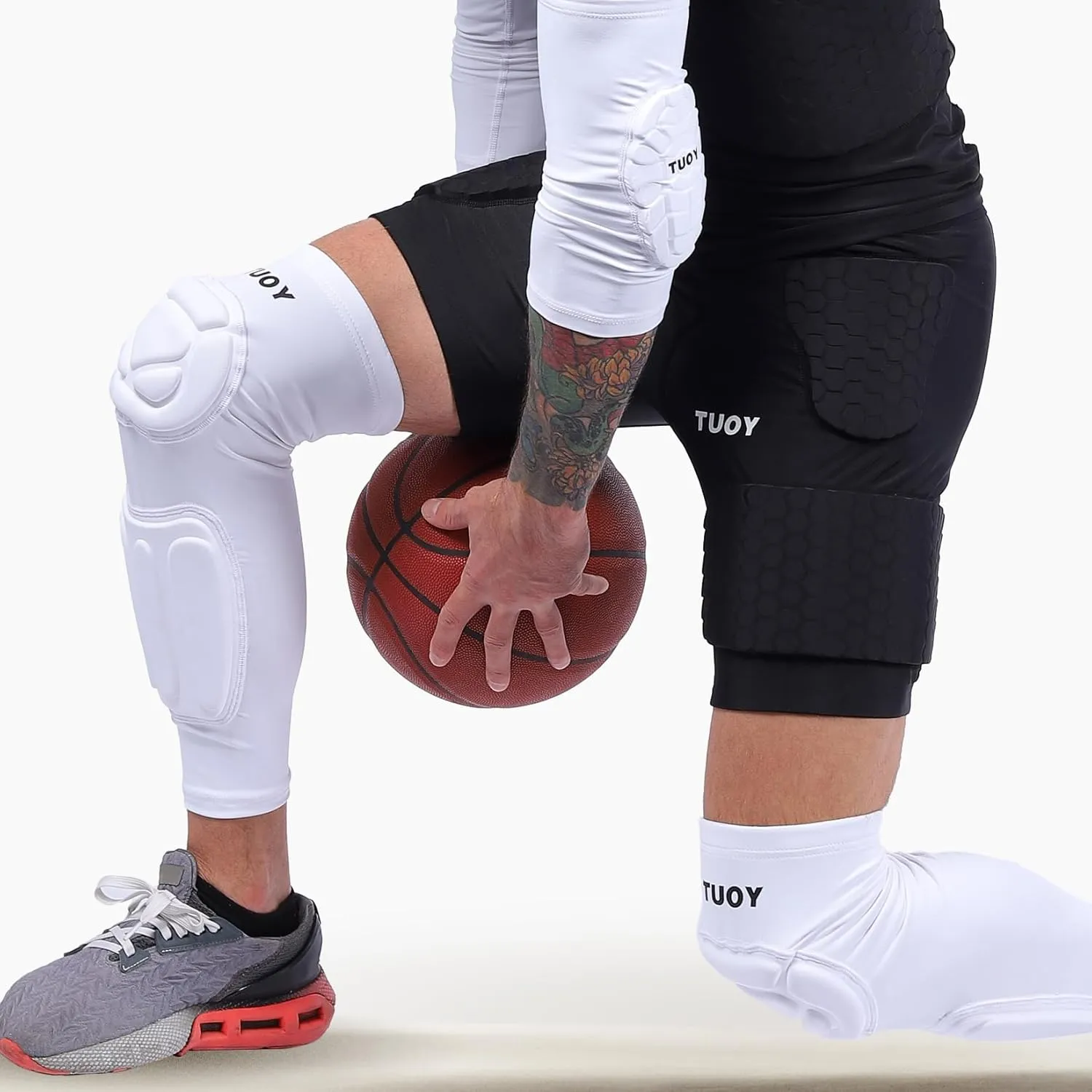 Knee Pad Protective Calf Shin Guards For Adult Youth Leg Compression Sleeve Pad For Football Basketball Volleyball Soccer Protective Gear Calf Support Cuff With Anti-Slip Strip ((White 1 Pair))