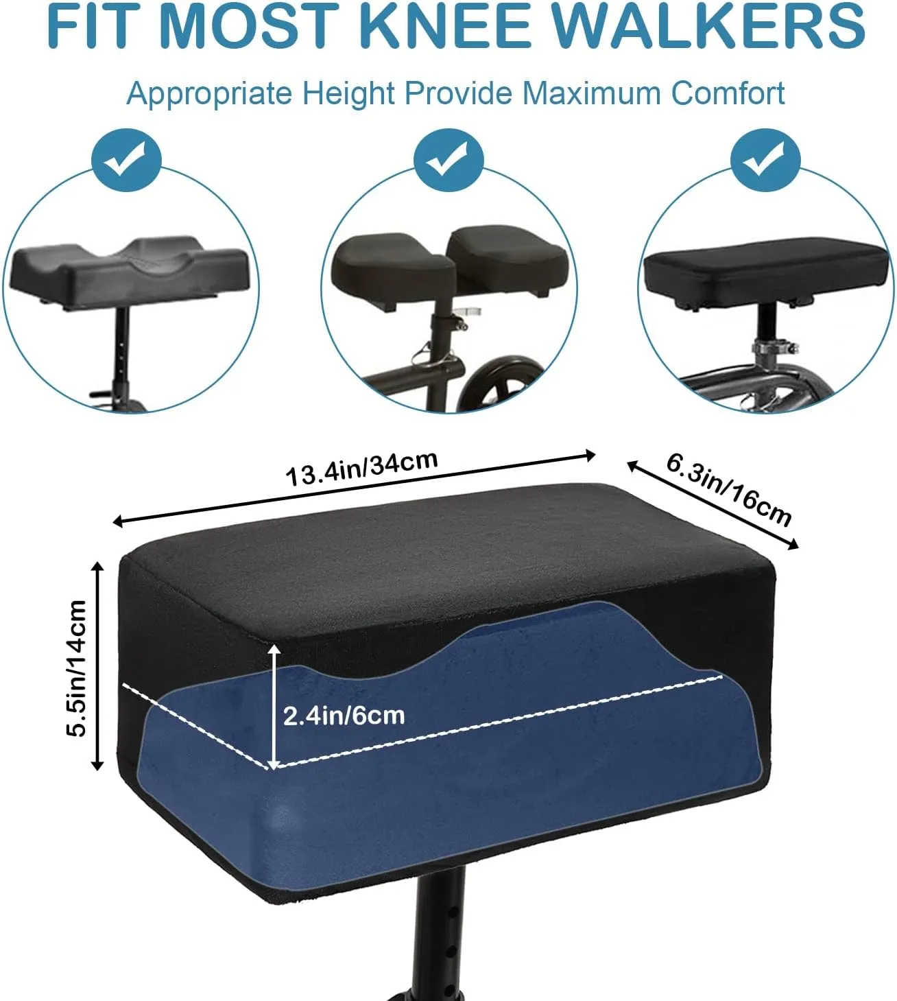 Knee Scooter Cushion Cover - Soft and Comfortable Knee Scooter Pad with Removable 2'' Thick Memory Foam Cushion