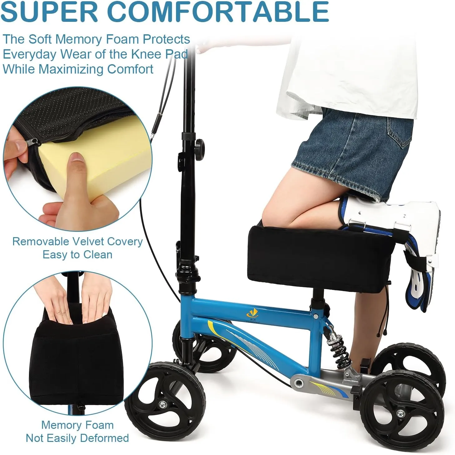 Knee Scooter Cushion Cover - Soft and Comfortable Knee Scooter Pad with Removable 2'' Thick Memory Foam Cushion