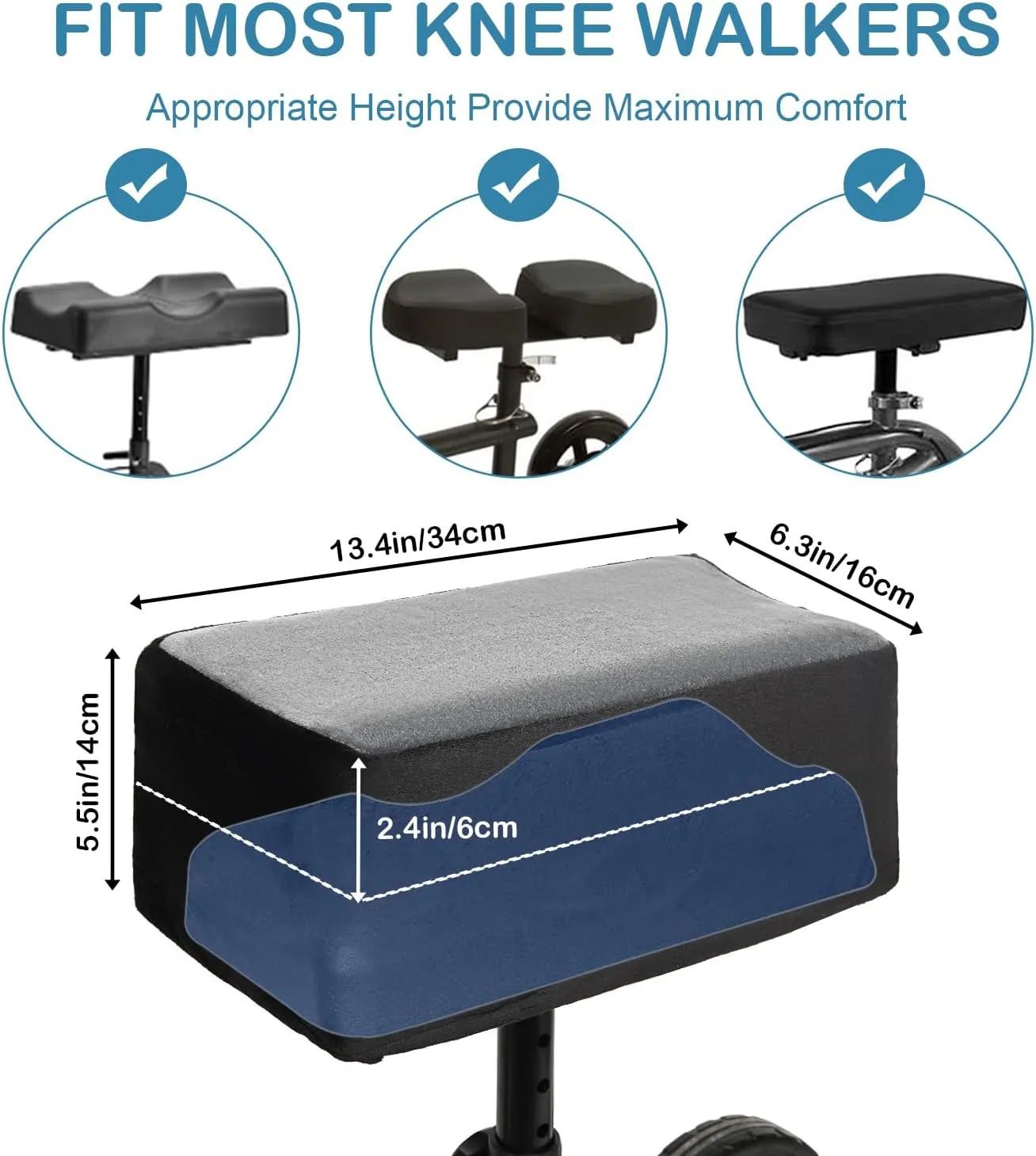 Knee Scooter Cushion Cover - Soft and Comfortable Knee Scooter Pad with Removable 2'' Thick Memory Foam Cushion