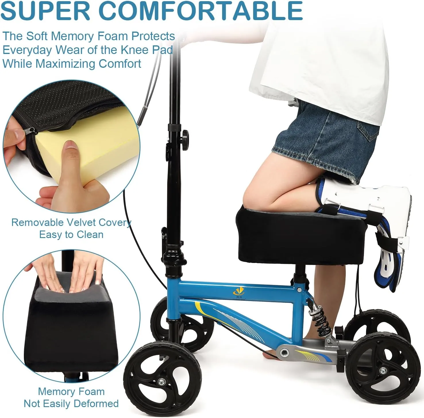Knee Scooter Cushion Cover - Soft and Comfortable Knee Scooter Pad with Removable 2'' Thick Memory Foam Cushion