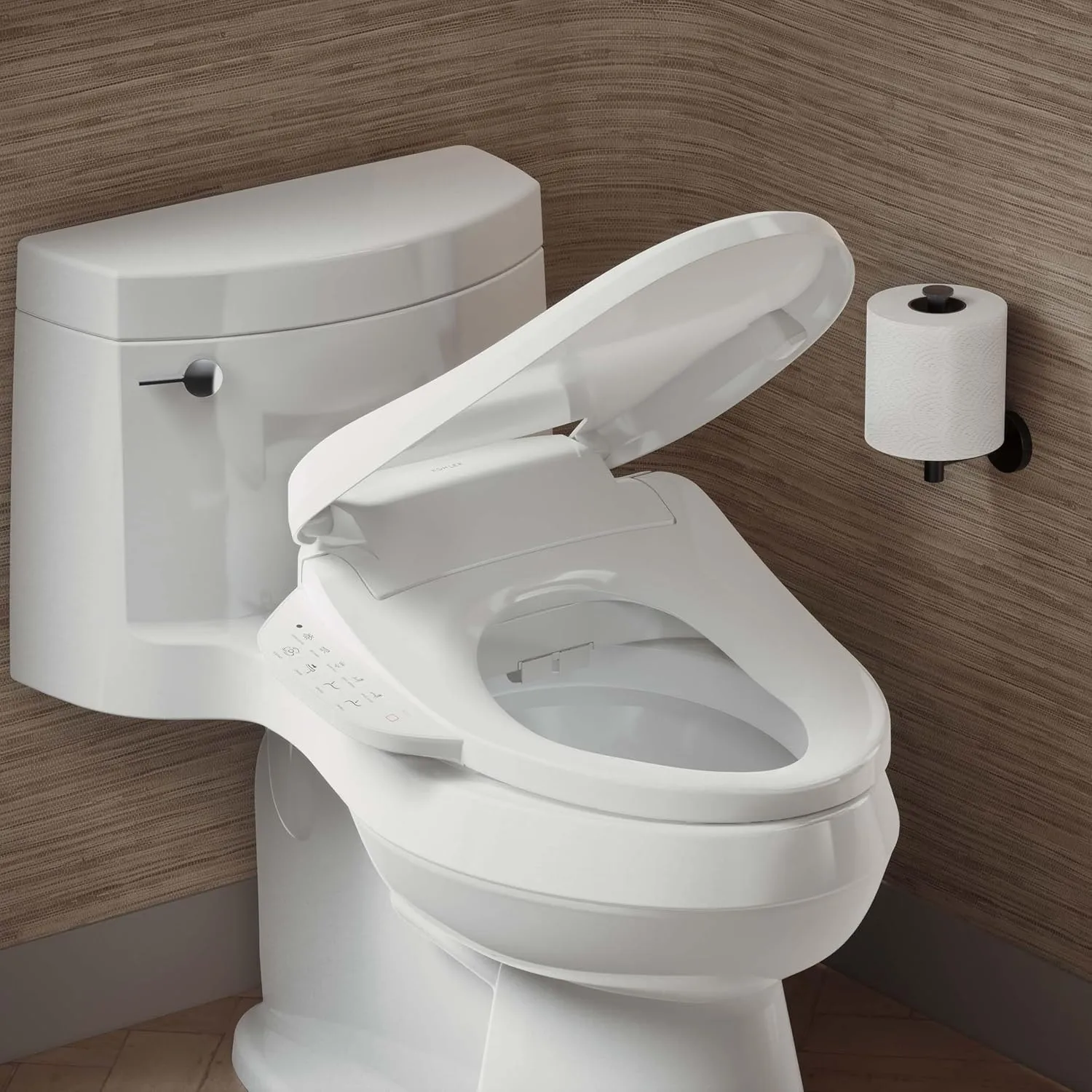KOHLER PureWash E590 Elongated Heated Bidet Toilet Seat, White with Side Panel, Quiet-Close Lid, Self-Cleaning Wand, Adjustable Water Pressure and Nightlight, Easy Installation