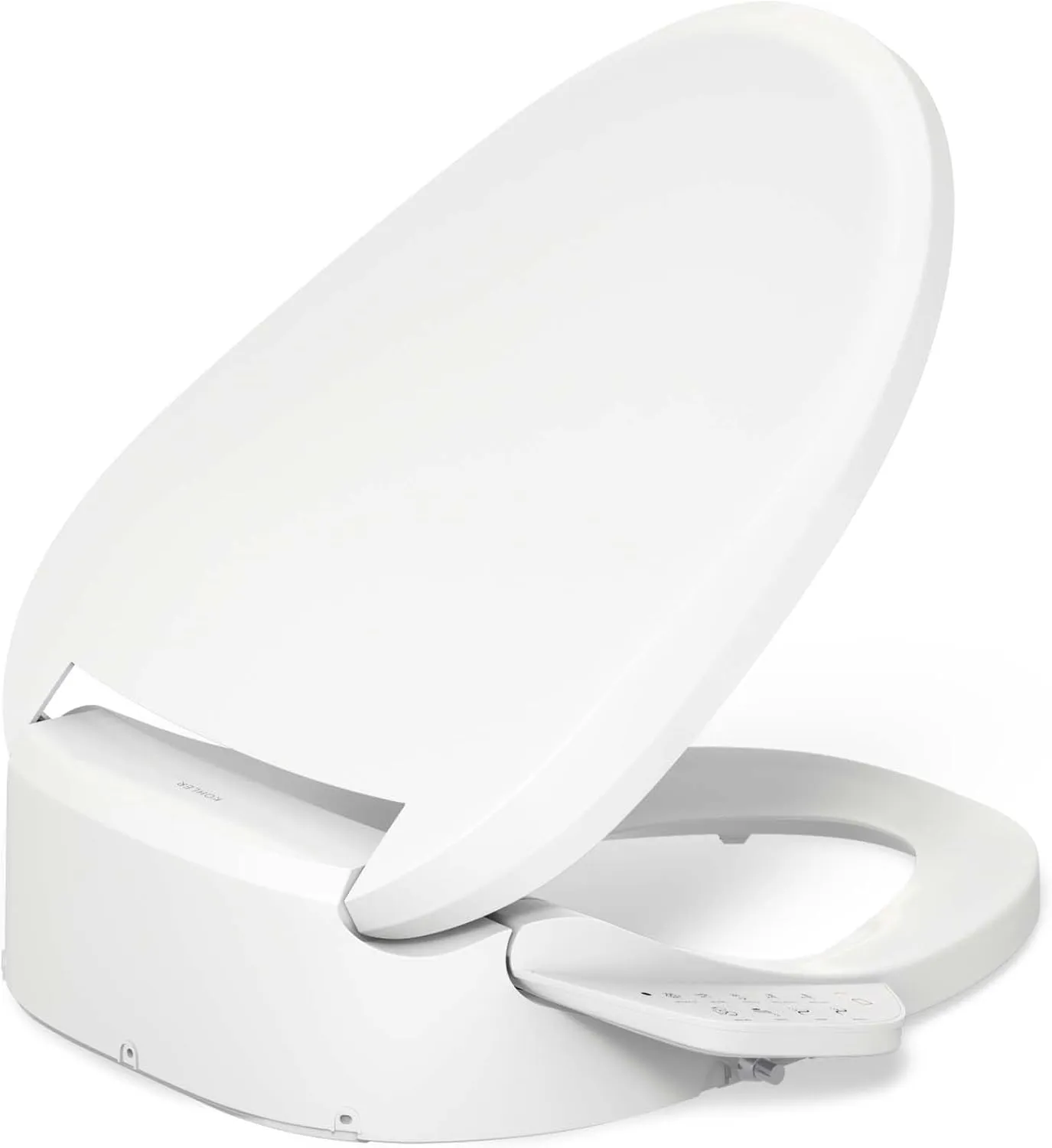 KOHLER PureWash E590 Elongated Heated Bidet Toilet Seat, White with Side Panel, Quiet-Close Lid, Self-Cleaning Wand, Adjustable Water Pressure and Nightlight, Easy Installation
