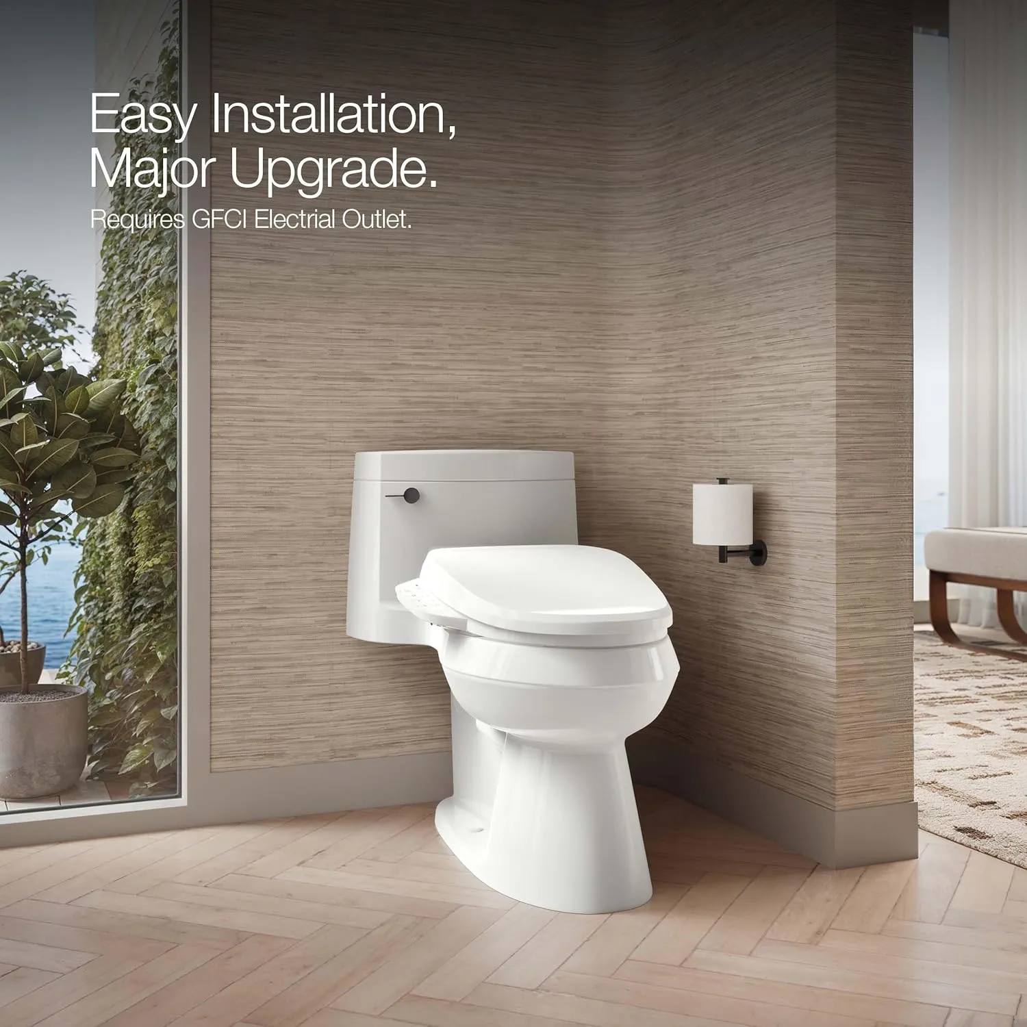 KOHLER PureWash E590 Elongated Heated Bidet Toilet Seat, White with Side Panel, Quiet-Close Lid, Self-Cleaning Wand, Adjustable Water Pressure and Nightlight, Easy Installation