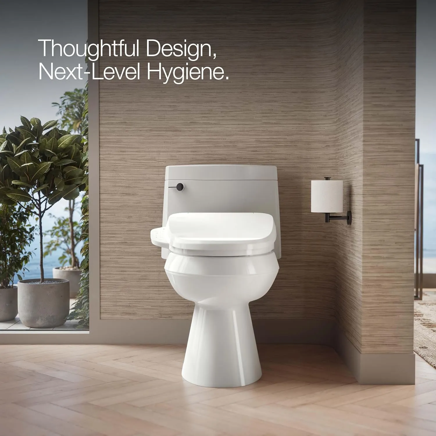 KOHLER PureWash E590 Elongated Heated Bidet Toilet Seat, White with Side Panel, Quiet-Close Lid, Self-Cleaning Wand, Adjustable Water Pressure and Nightlight, Easy Installation