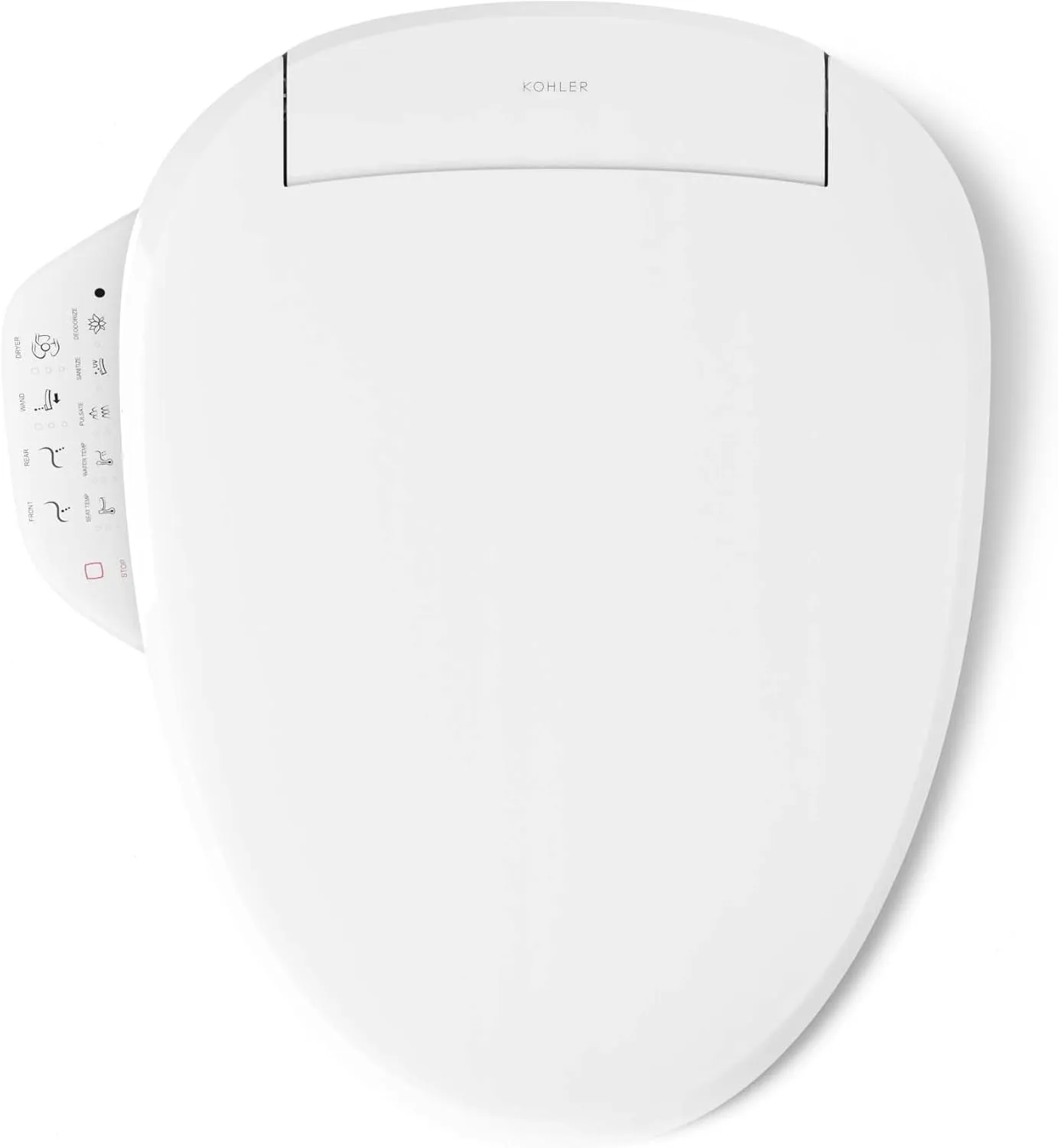 KOHLER PureWash E590 Elongated Heated Bidet Toilet Seat, White with Side Panel, Quiet-Close Lid, Self-Cleaning Wand, Adjustable Water Pressure and Nightlight, Easy Installation