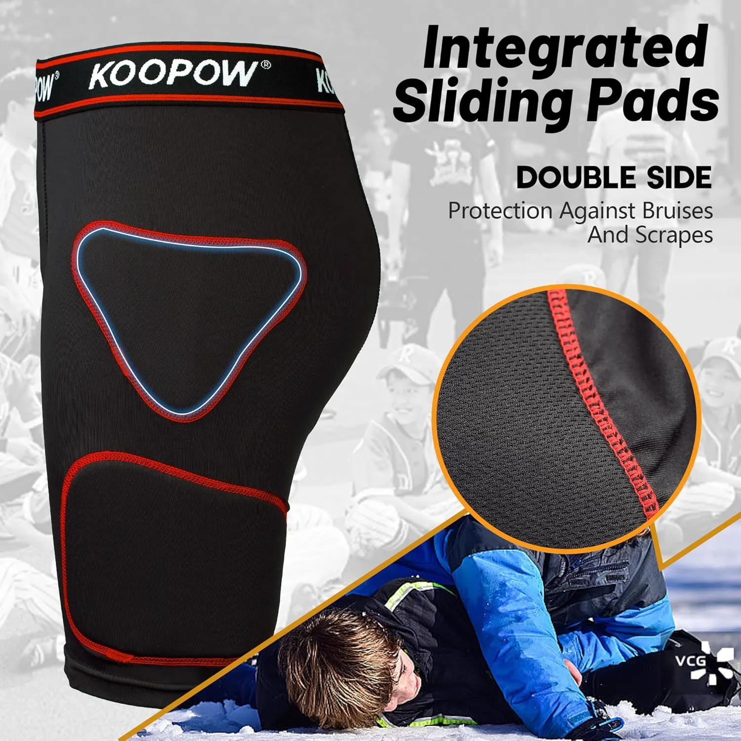 KOOPOW Youth Boys Padded Sliding Shorts Slider Pad with Soft Protective Athletic Cup for Baseball, Football, Lacrosse