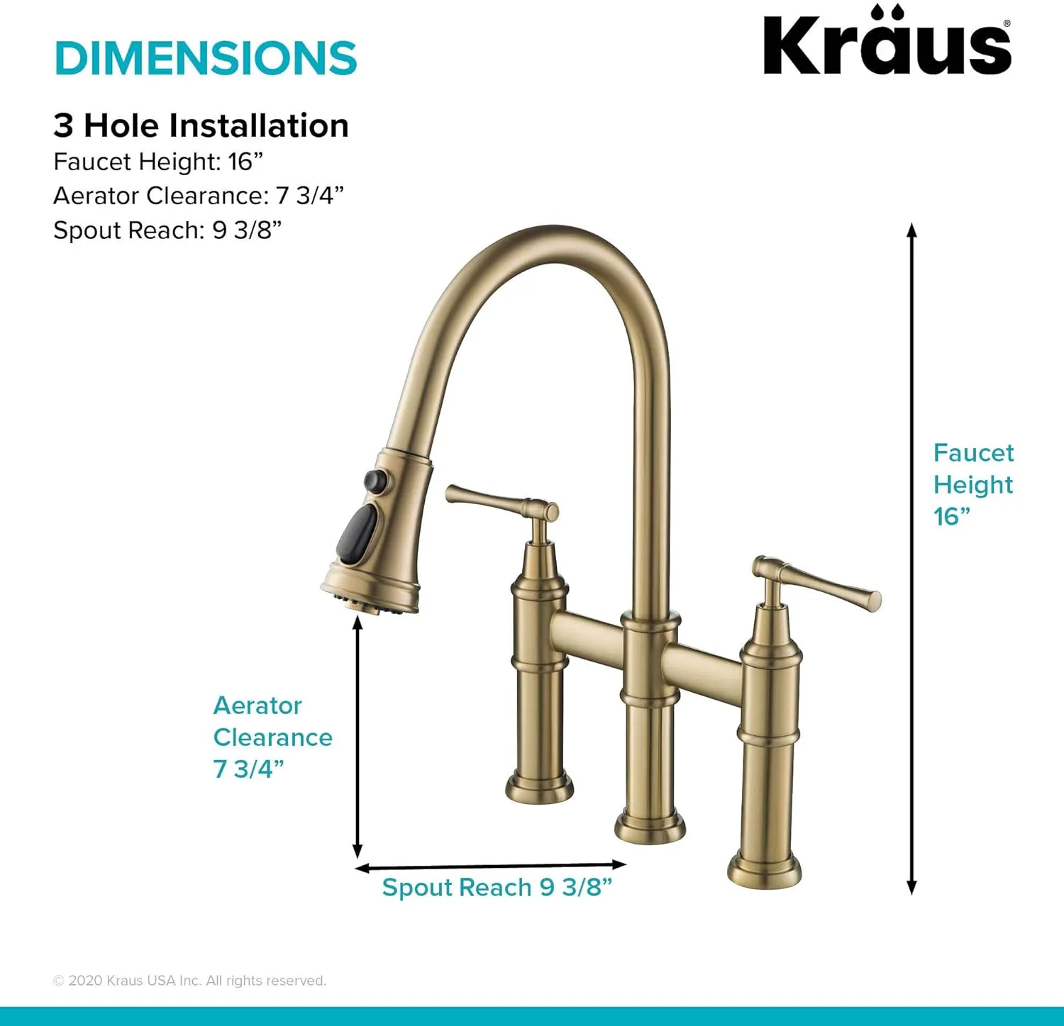 KRAUS Allyn Transitional Bridge Kitchen Faucet with Pull-Down Sprayhead in Brushed Gold, KPF-3121BG