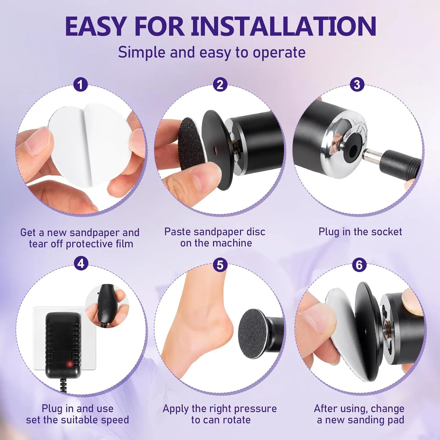 krofaue Upgrade Electronic Foot File Grinder (Speed Adjustable) with 60pcs Replacement Sandpaper Disk, Electric Callus Remover Professional Pedicure Tool for Men Women Dead Cracked Hard Skin Calluses