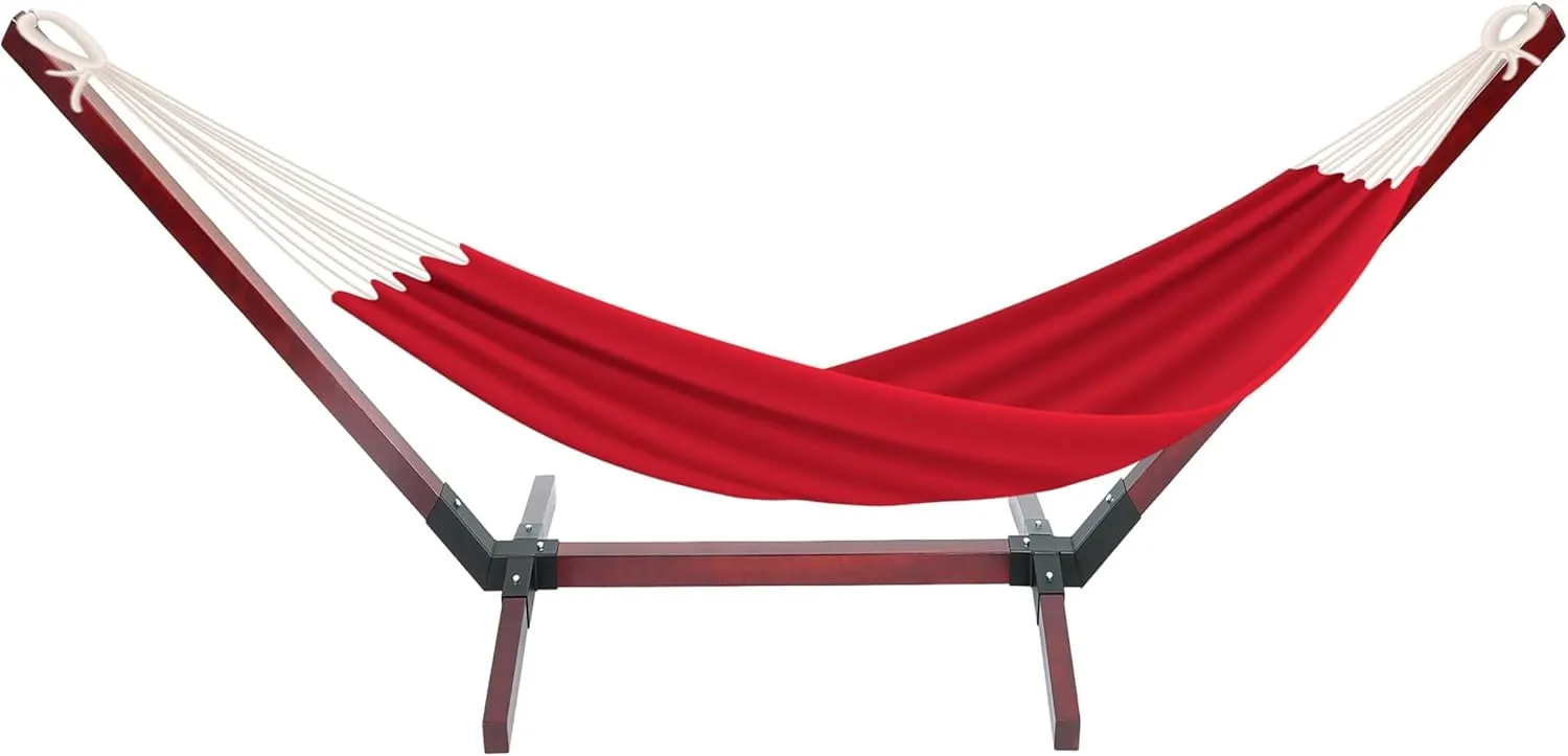 KUAFU 9-14 FT Wooden Hammock Stand, Adjustable Wood Hammock Chair for for Backyard, Patio, or Camping Trip, Accommodate 2 Person, 650lbs Weight Capacity