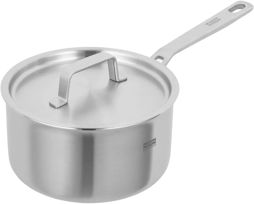KUHN RIKON Culinary Fiveply Saucepan, 18cm/2.5L Oven Safe Stainless Steel Pan. Dishwasher Safe Cooking Pot with Stainless Steel Lid. Saucepans for Induction Hobs Cookware Guarantee