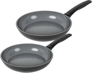 KUHN RIKON Easy Ceramic Induction Frying Pan, Set of 2, 24cm and 28cm. Made from 100% Recycled Aluminium. Oven Safe Pan with Stay-Cool Handle - Lifetime Cookware Guarantee