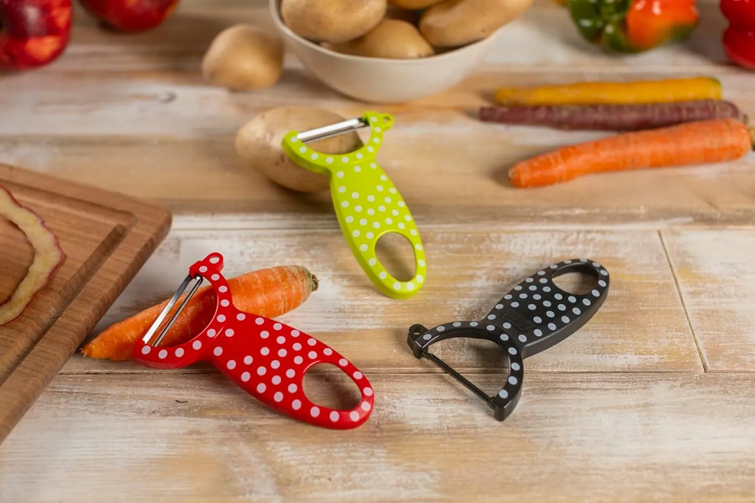KUHN RIKON Polka Dot Swiss Peeler, Set of 3, Red/Yellow/Black