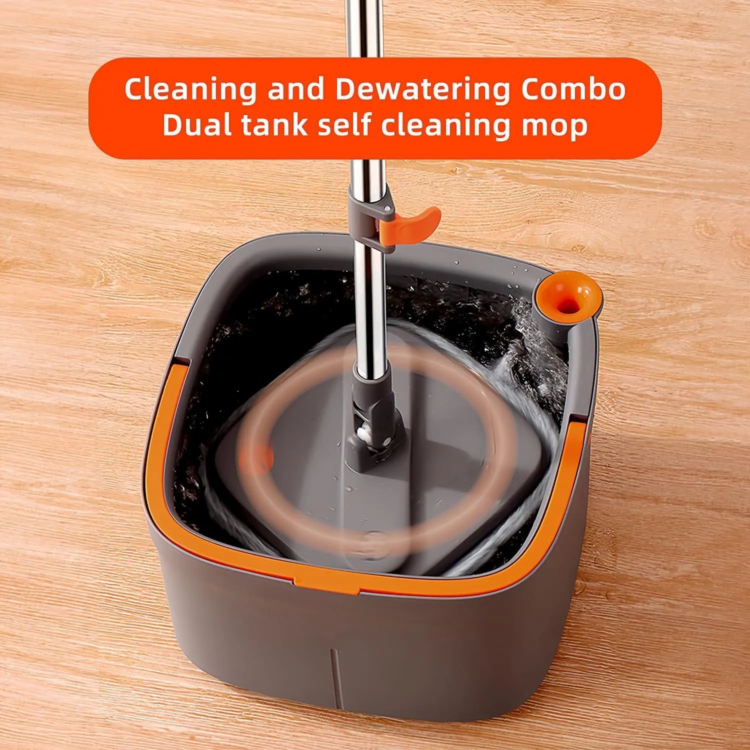 KZKR Spin Mop and Bucket Set with 2 Replaceable Microfiber Mop Pads with Self Separation Dirty and Clean Water System, Self Wringing 360° Rotating Square Mop Head for Hardwood Tile Marble Floors