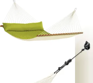 LA SIESTA® Alabama Quilted Hammock with Spreader Bar & CasaMount, Suspension Kit for Walls Ceilings & Square Beams - Portable Weatherproof Outdoor Hammock 2 Person Double Hammock Bed -XL King, Avocado