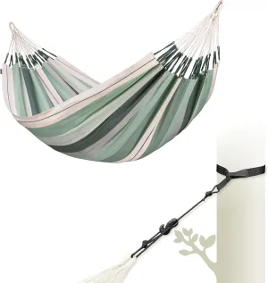 LA SIESTA® Modesta Organic Cotton Hammock & Tree Mount Kit, Beams & Posts Hammock Straps - Indoor Outdoor Hammock Swing, Portable Hammock for Outside Patio Bed - 2 Person Large Double Hammock, Olive