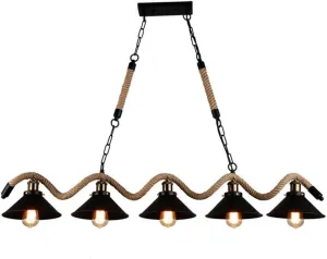 Lamp 5-Heads Wrought Iron Hanging Light Chandelier Vintage Nostalgic Hemp Rope Ceiling Hanging Lantern Restaurant Cretro Suspension Drop Light 27 Edison Decor Lighting Fixtur