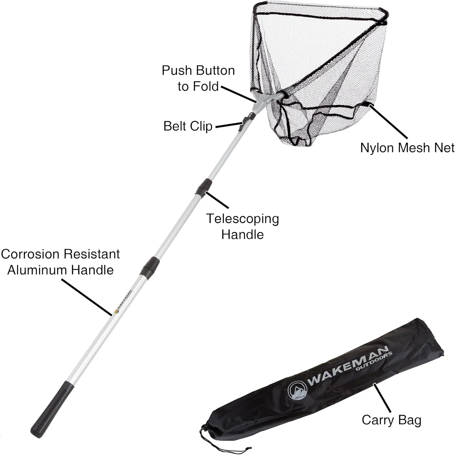 Landing Fish Net - Angler Tool with Clear Rubber Mesh Netting and Wooden Handle - Fly Fishing Equipment for Catch and Release by Wakeman