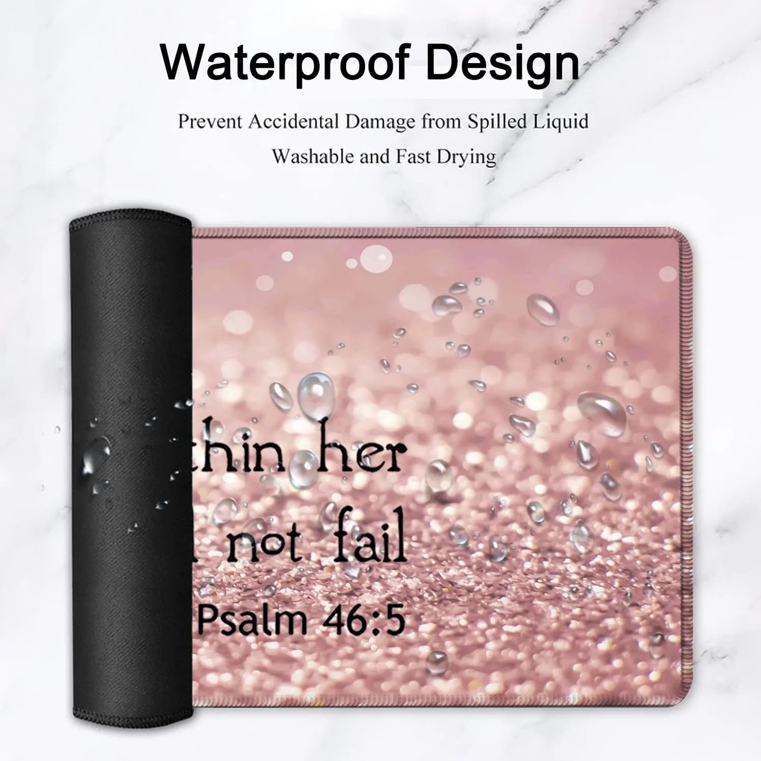 Large Gaming Mouse Pad, Extended Waterproof Desk Pad Protector (31.5" x 11.8") Ergonomics Memory Foam Mouse Wrist Rest Support, for Home Office Laptop Easy Typing, Psalm 46:5 Bible Pink Mouse Mat