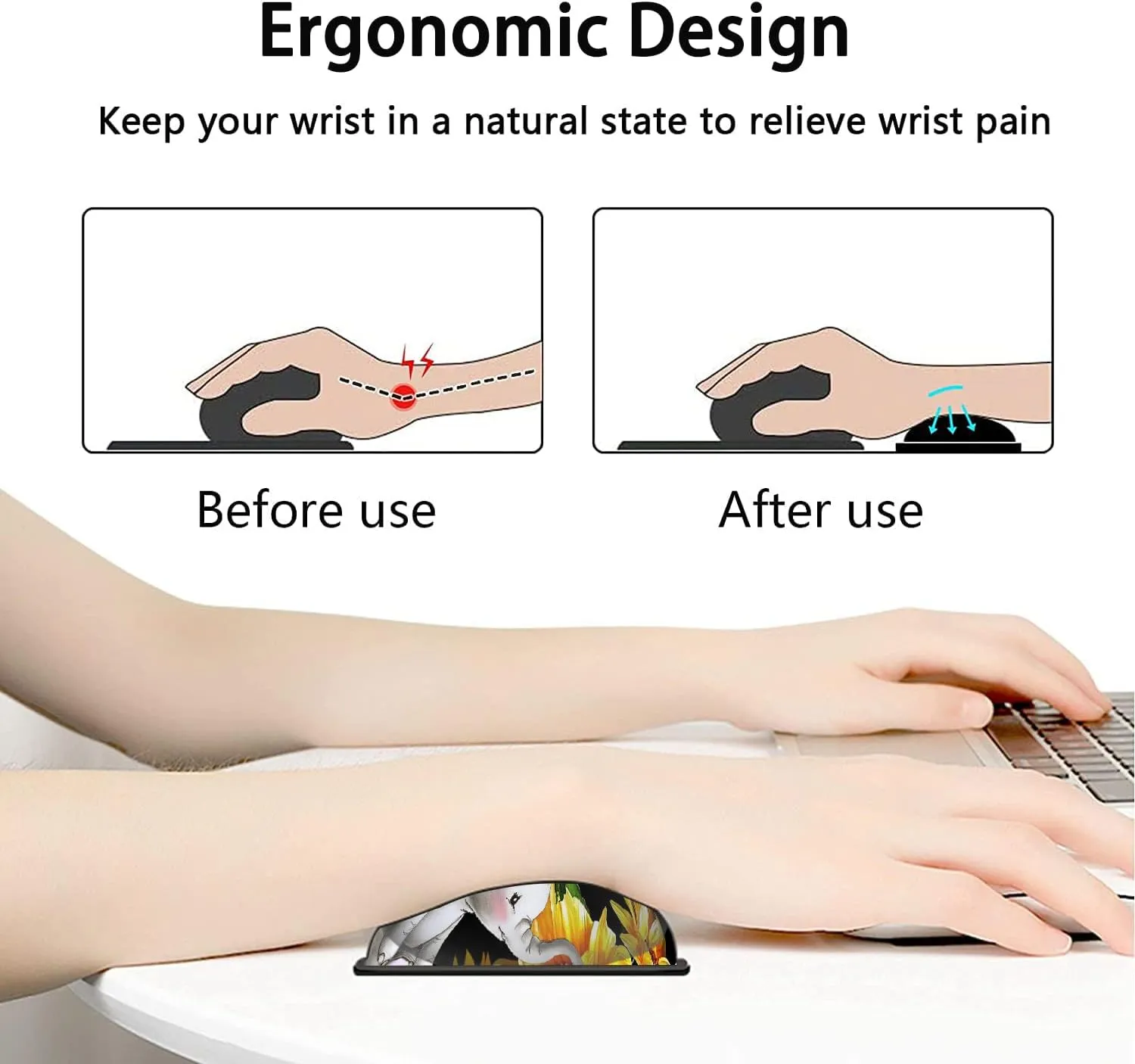 Large Mouse Pad, Extended Office Desk Pad, 31.5x11.8in, Ergonomic Memory Foam Mouse Wrist Rest Support for Home Office Computer Writing Pad Cute Baby Elephants   Sunflowers XXL Black Gaming Mouse Mat