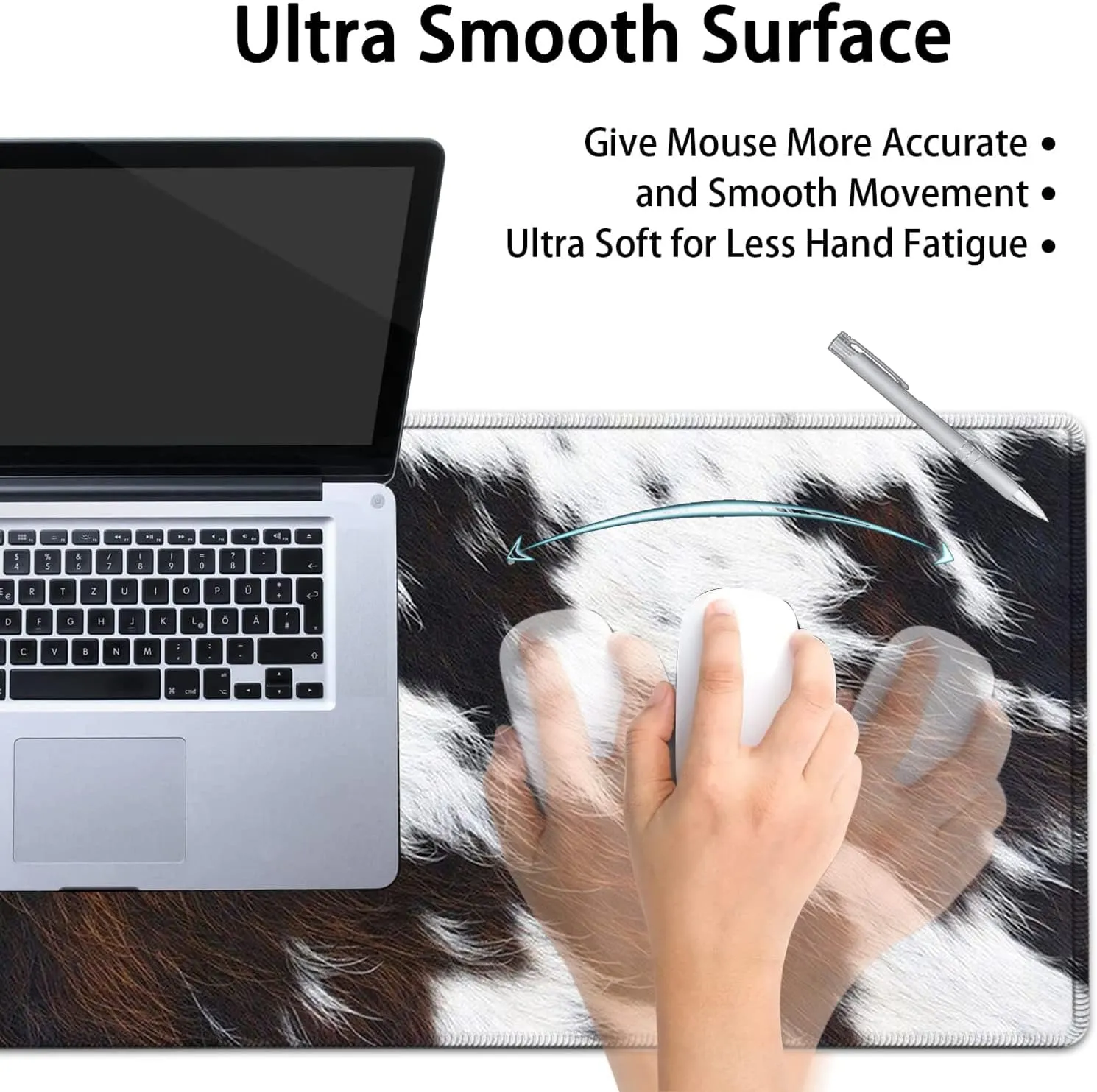 Large Mouse Pad, Extended Office Desk Pad 31.5x11.8in, Ergonomic Memory Foam Mouse Wrist Rest Support for Home Office Computer Writing Pad, Cute Funy Faux Black Brown Cowhide Fur XXL Gaming Mouse Mat