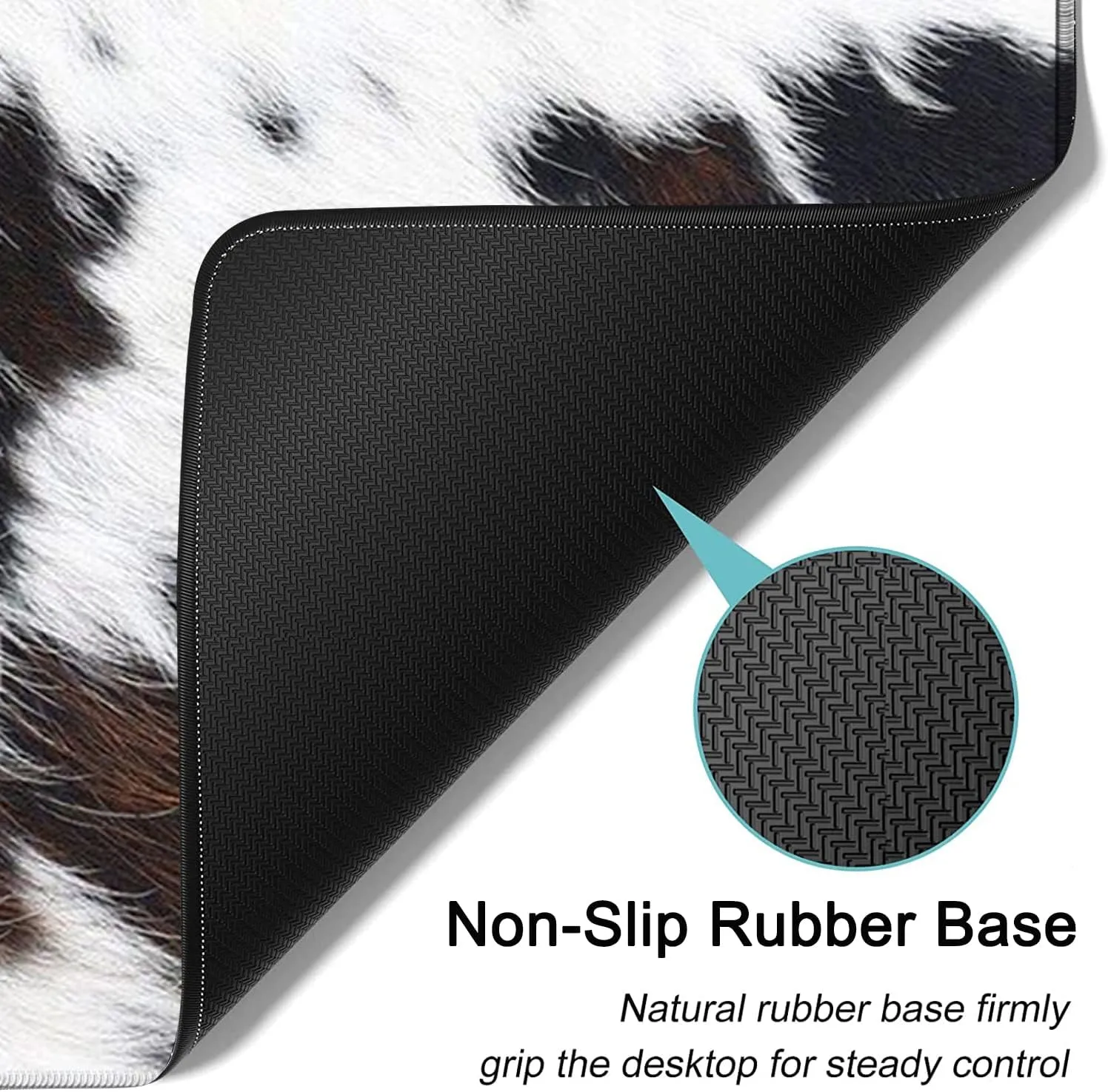 Large Mouse Pad, Extended Office Desk Pad 31.5x11.8in, Ergonomic Memory Foam Mouse Wrist Rest Support for Home Office Computer Writing Pad, Cute Funy Faux Black Brown Cowhide Fur XXL Gaming Mouse Mat