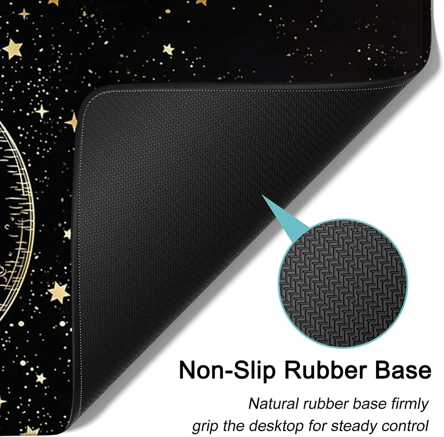 Large Mouse Pad, Extended Office Desk Pad 31.5x11.8in, Ergonomic Memory Foam Mouse Wrist Rest Support for Home Office Computer Writing Pad, Cute Funy Sun Moon Star Pattern XXL Black Gaming Mouse Mat